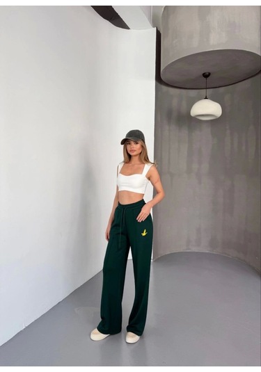 Modaserdem Osy Modal Yumuşak Dokulu Kumaş Nakış Işlemeli Rahat Bol Paça Eşofman Pantalon - Siyah Siyah