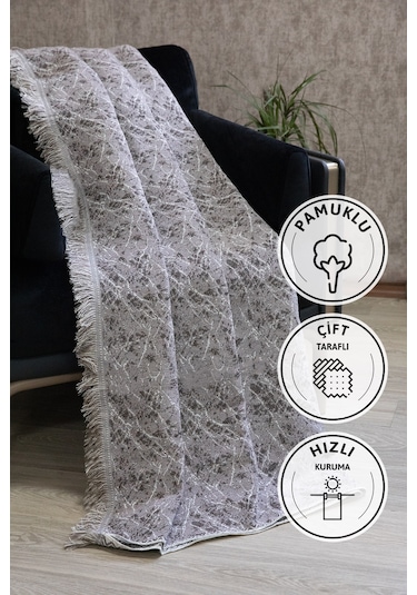 Mozaik Pamuklu Saçaklı Koltuk - Çekyat Örtüsü 170x220 - Kahve Kahve