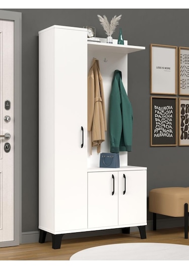 Kuzeylife Linea Portmanto Vestiyer Ayakkabılık Beyaz