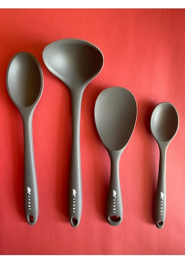 Silikon Kevgir Kepçe Seti 5prç 28cm/22cm/20cm Gri