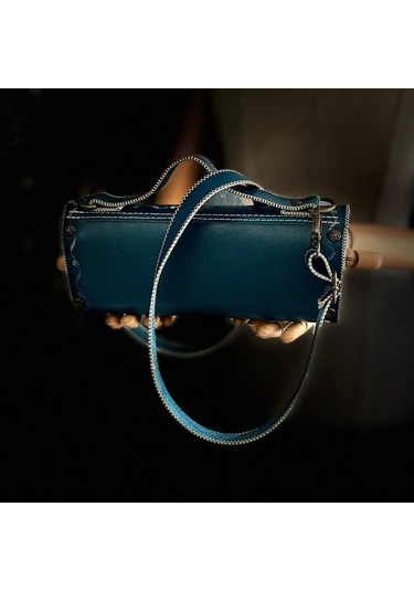 Hakiki Deri, El Yapımı Bayan Çanta, Bayan Cüzdan Larissa V35 Kahverengi - Turkuaz