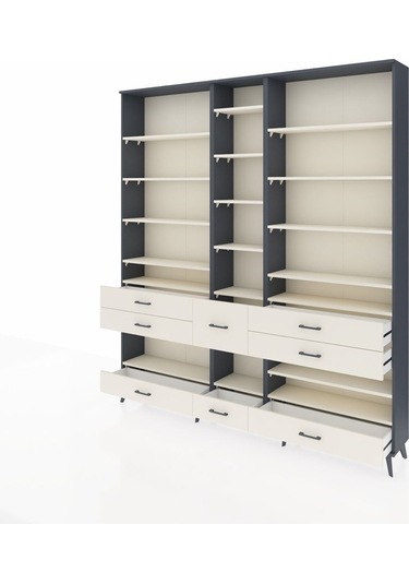Arges Dolap 19 Raflı 8 Çekmeceli 220x30x243 Antrasit-aytaşı/aytaşı Aytası/aytası