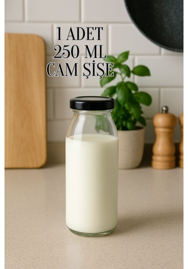 1 Adet 250 Ml Beslenme Şeffaf Meyve Suyu, Meşrubat, Limonata Şişesi Metal Kapaklı 250 Cc Şişe Siyah