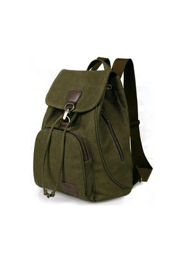 Kadın Tuval Sırt Çantası Kadın Vintage Saf Pamuk Seyahat Çantası Moda Bağcıklı Dizüstü Bilgisayar Okul Çantaları Genç Kızlar İçin Omuz Çantası Khaki Haki