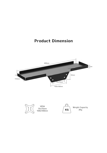 Kosona Metal Vesa Monitör Arka Saklama Tutucu - Cpu, Hoparlör, Kulaklık İçin Dayanıklı Organizasyon Aracı Siyah