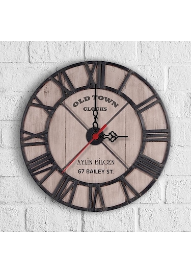 Kişiye Özel Old Town Tasarımlı Ahşap Duvar Saati 30 Cm. - 1 Çok Renkli