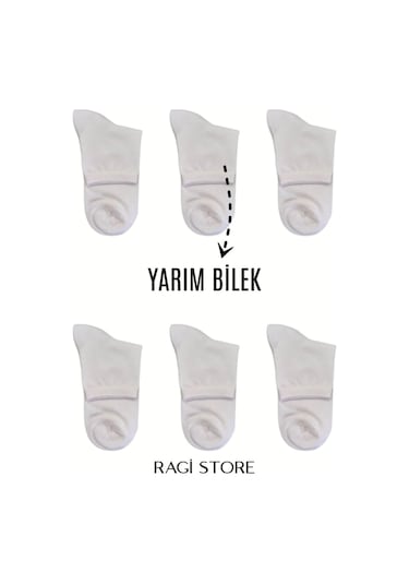 6'lı Beyaz Erkek Yarım Bilek Çorap Beyaz