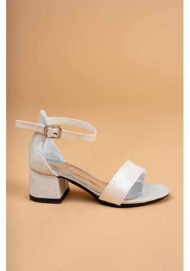 Gimer - Topuklu Tek Bant Sedef Kız Çocuk Sandalet - Eyl1626G Beyaz