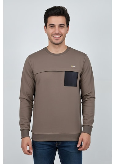 Baglan Erkek Mevsimlik Sıfır Yaka Sweatshirt Bgl-st04864 Açık Kahverengi