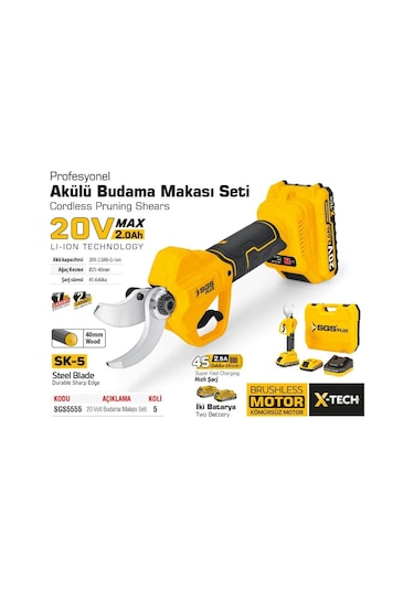 Sgs SGS5555 - Çift Akülü 20 Volt Akülü Dal Budama Makinesi