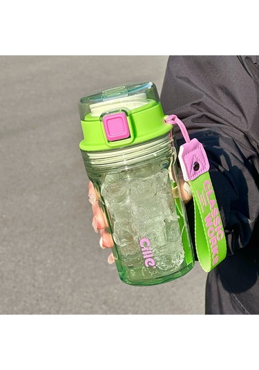 Velvettides Hele Su Bardağı Kahve Fincanı Kız Yaz Doğrudan İçme Yüksek Kaliteli Taşınabilir Çay Bardağı Ev Sevimli Tritan Kupa Elma Yeşili