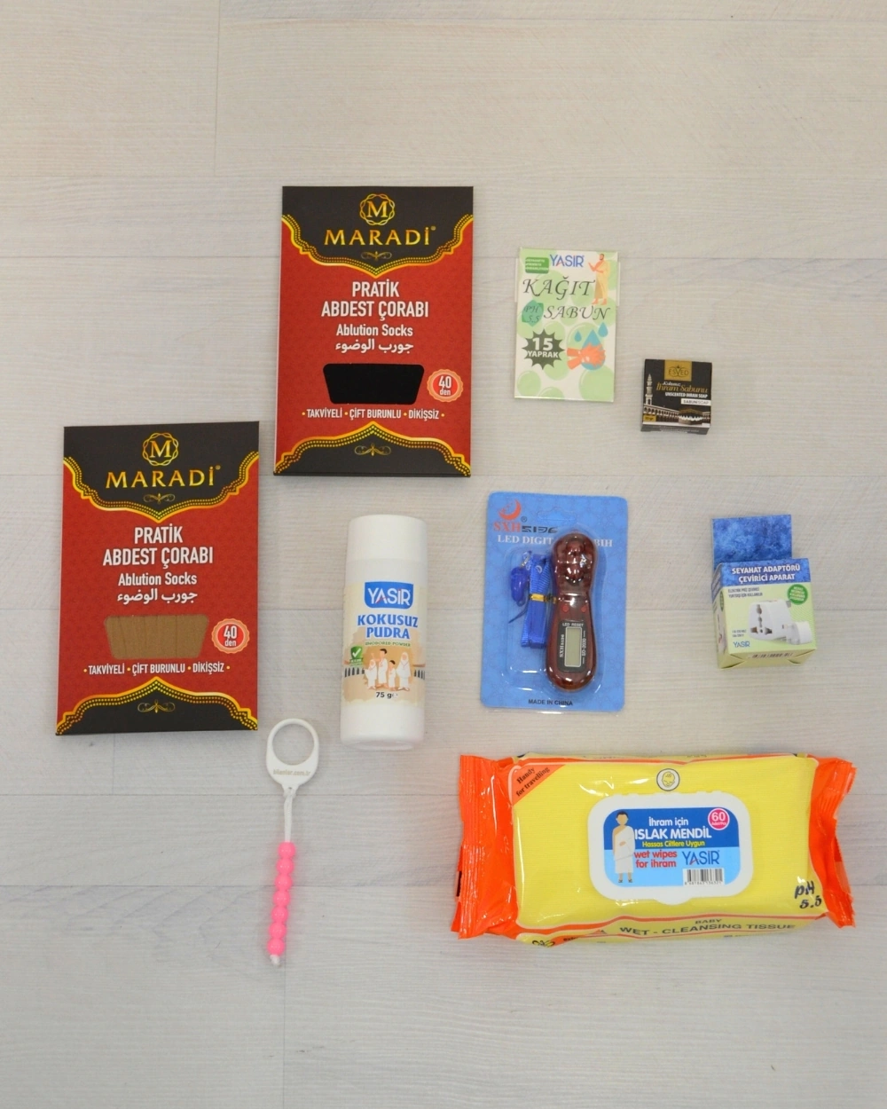 Kadın İhram Seti Abdest Çoraplı, Pudralı, Zikirmatikli, Full Umre Seti