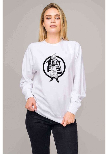 Anime Dragon Ball Baskılı Beyaz Kadın Sweatshirt (528345560)