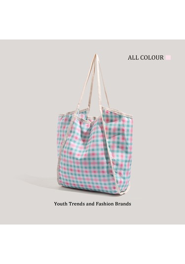 Charhp&kejnt Dopamin Kareli Omuz Çantası Tarzı Küçük Taze Büyük Kapasiteli Çanta Pembe - Yeşil