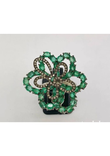 925 Ayar Gümüş Zümrüt Elmas Yüzük 280 Gümüş