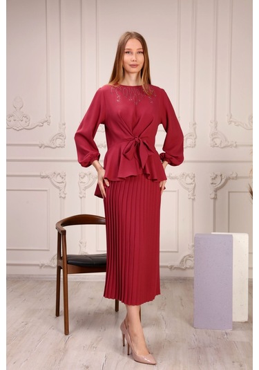 AYMERAVM - Yakası Taşlı Kadın İkili Takım - FLZ4230GA Pembe