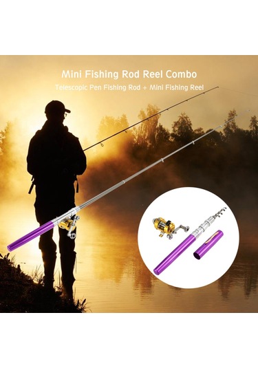 Mufunye Cep Olta Kamışı, Dolma Kalem Olta Kamışı, Dörtlü Set Olta Kamışı + Yem + Misina + Balık Kutusu Mor