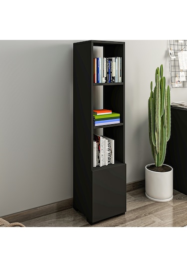 Kuzey 4 Raflı, Kapaklı Minimal Beyaz Kitaplık Antrasit