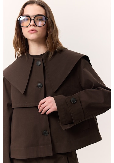 Geniş Yaka Gabardin Ceket Kahverengi Kahverengi