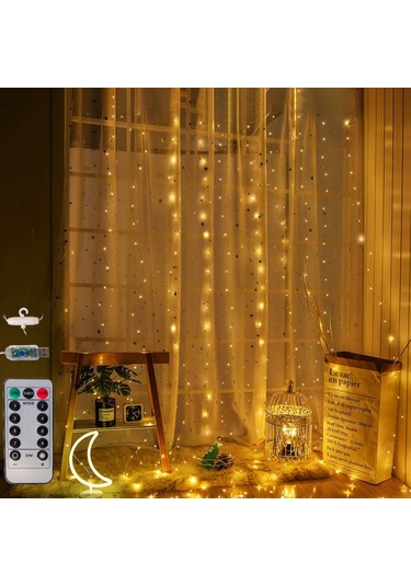 Perde Işıkları 9.8x6.5ft 200 Led Usb İle Çalışan Uzaktan Kumandalı Peri Işıkları Asılı Parıltılı Işıklar İç Mekan Dış Mekan Yatak Odası Pencere Düğün Parti Dekorasyonu Sıcak Beyaz Çok Renkli