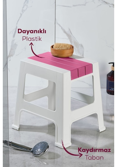 Vienev Plastik Küçük Tabure Pembe Pembe
