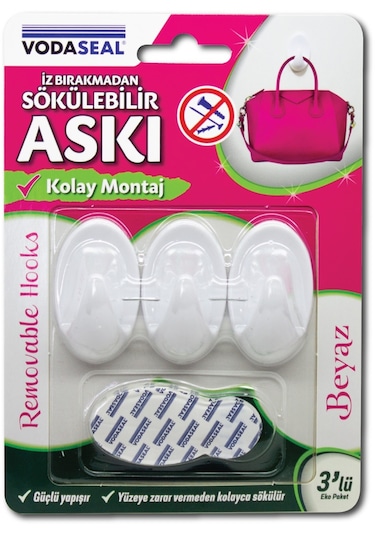 Vodaseal İz Bırakmadan Sökülebilir Askı 3Lü Beyaz