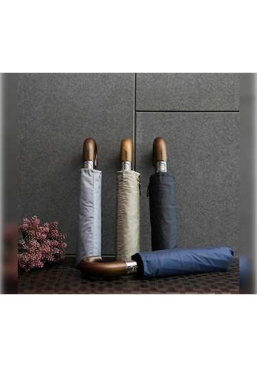 Ahşap Baston Saplı , Fermuarlı Kılıflı Tam Otomatik Şemsiye -bej Genel