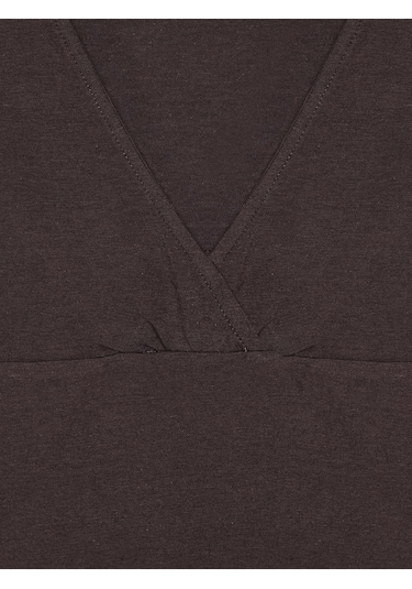 Dilvin 32758 V Yaka Kısa Kollu T-shirt-koyu Kahve Kahverengi