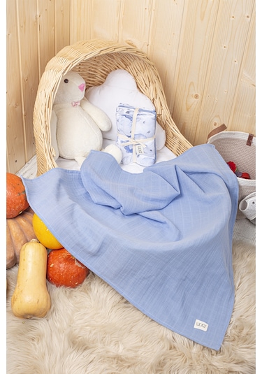 Luckka Dijital Baskılı 3'lü Müslin Örtü Seti - 75x75 Cm - Zt5000 Mavi Mavi