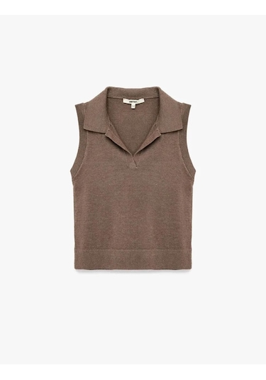 Koton Kolsuz Polo Yaka Triko Vizon Kadın Süveter 6wak20024ht Vizon