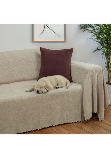 Jakarlı Şönil Koltuk Örtüsü Kanepe Örtüsü Koltuk Şalı 175x300 Kaymaz Camel Camel