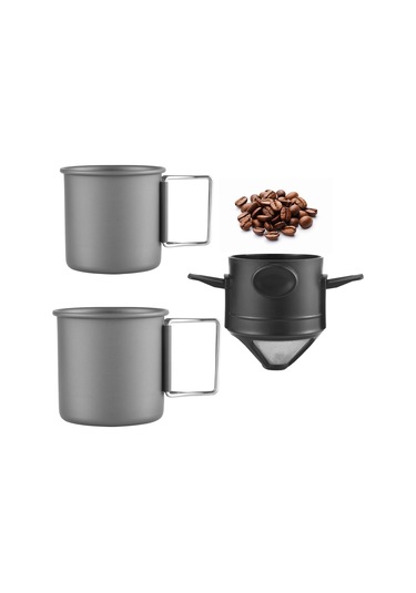 Ranyeek Outdoor Kamp Alüminyum Bardak Seti 450ml+250ml İçin Çelik Kollü Kahve Filtre Aleti, Sıcak/soğuk İçecekler İçin Dayanıklı Tasarım Çok Renkli