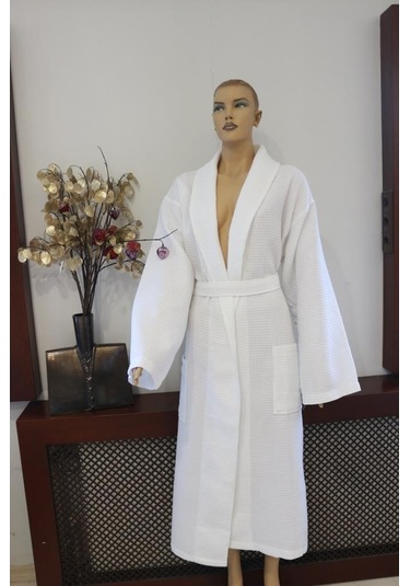 Bornoz Beyaz Pike Şalyaka Sabahlık Ev Otel Banyo Bornozu L/Xl Beyaz