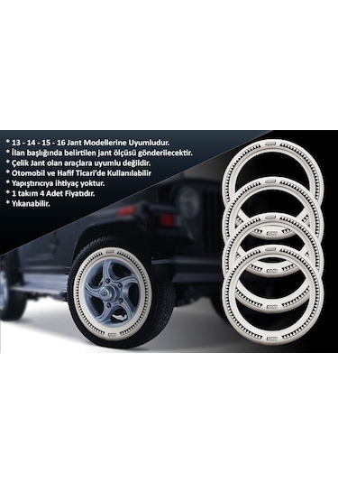 Renault Uyumlu 14 Jant B-b-s Testere Lastik Yanağı Beyaz Renk 1 Takım 4 Adet
