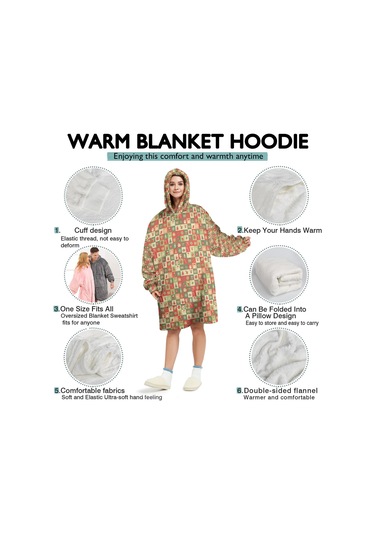 Noel Temalı Unisex Giyilebilir Battaniye Hoodie, Kalın Peluş, Kollar Ve Büyük Cep-a59 Bej