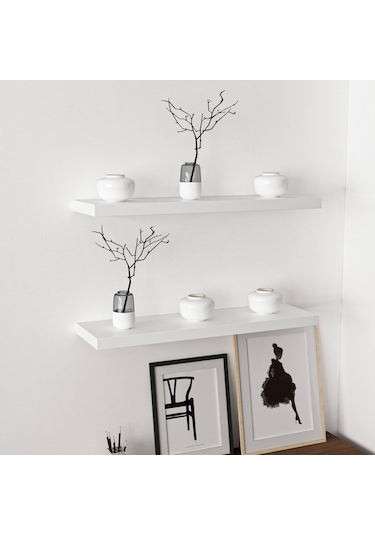 Minarmobilya Minar Gizli Tutuculu 2'Li Duvar Rafı 80 Cm - M.Beyaz
