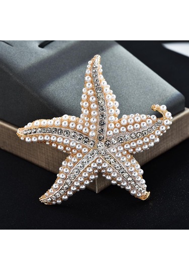 Vintage Nefis İmitasyon İnci Kristal Denizyıldızı Broş Erkekler Kadınlar İçin Zarif Hayvanlar Broş Parti Düğün Takısı Aksesuarları Altın