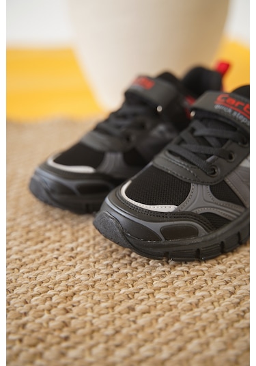 D0130 Cırtlı Çocuk Unisex Sneaker Spor Ayakkabı Siyah