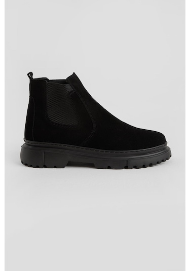 Kalın Faylon Hafif Taban Yanları Lastikli Erkek Siyah Chelsea Bot Tberk205 Siyah