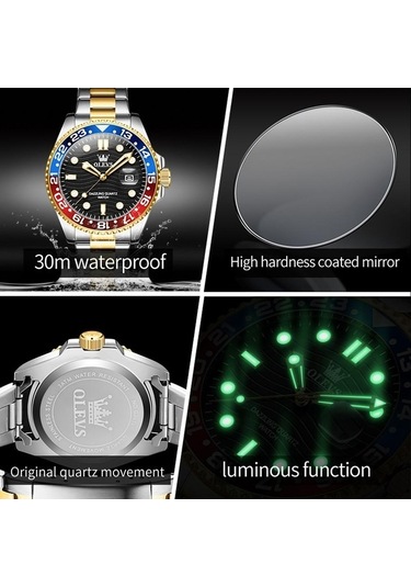 Novahub Olevs 3610 Erkekler Çelik Kayış Aydınlık Su Geçirmez Kuvars Saat Siyah Altın Renkli, Çok Renkli Çok Renkli