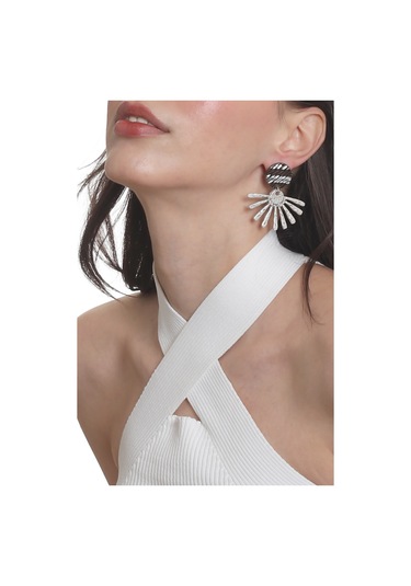 Labalaba Kadın Antik Gümüş& Lak Antrasit Kaplama Çivili Model Güneş Küpe Gümüş - Gri