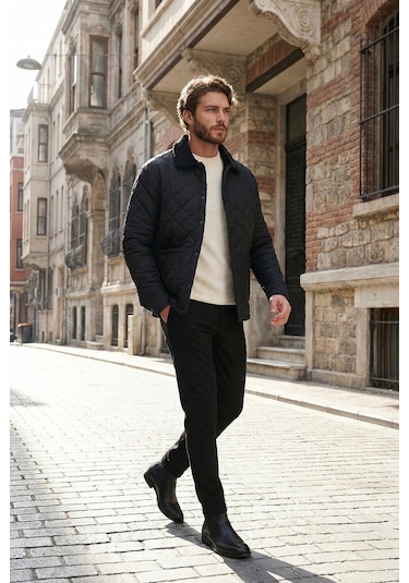 Buratti Kapitoneli Regular Fit Kadife Detaylı Erkek Mont 497Leroy Siyah