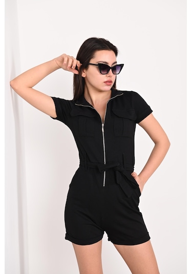 Koza Butik Kemerli Fermuarlı Kısa Kollu Şortlu Tulum 9034 001