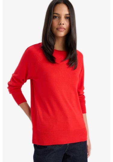 Defacto Relax Fit Bisiklet Yaka Basic Düz Triko Kazak I6913az25wnrd117 Kırmızı