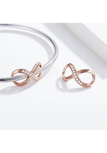Pembe Bamoer Büyük Takılar Gümüş 925 Infinity Aile Sonsuza Kadar Kristal Charm Bilezik İçin