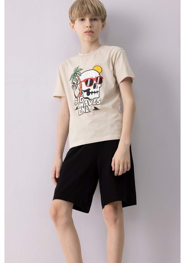 DeFacto Erkek Çocuk Pijama Takımı Baskılı Kısa Kollu Üst Şort E0159A825SMBG186