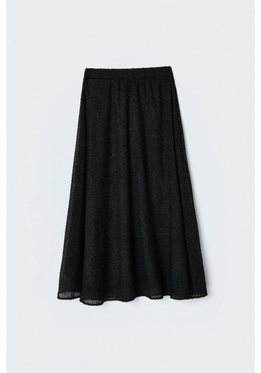 Sateen Dokulu Kloş Etek - Siyah-137412