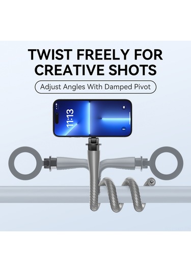 Hangfox Telesın P3-fm-01 Manyetik Esnek Telefon Tutucu Gri - 16 Mıknatıslı, Serbest Bükülebilir, Kaymazsız Silikon, 1/4" Vida, 210g, Taşınabilir