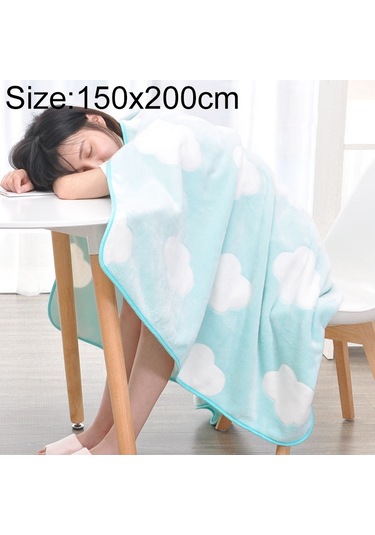 Sones Yaz İnce Mercan Flanel Ofis Uyku Battaniyesi, Boyut: 150x200cm Yeşil Bulutlar