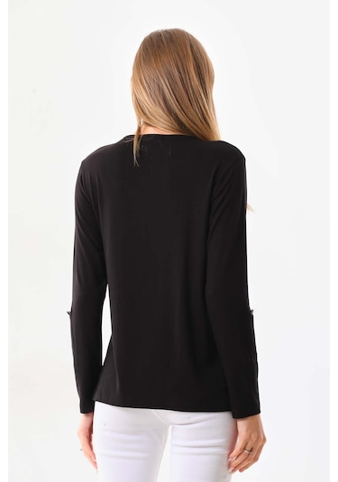 Sistas Kadın Desenli Uzun Kol Bluz 23525 Siyah